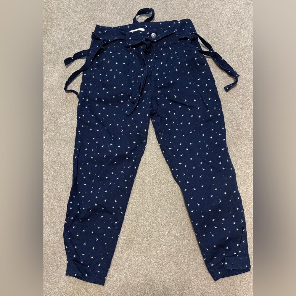 Something Navy - Floral Navy Sydney Side Tie Pants/Jeans/Joggers Size 10
